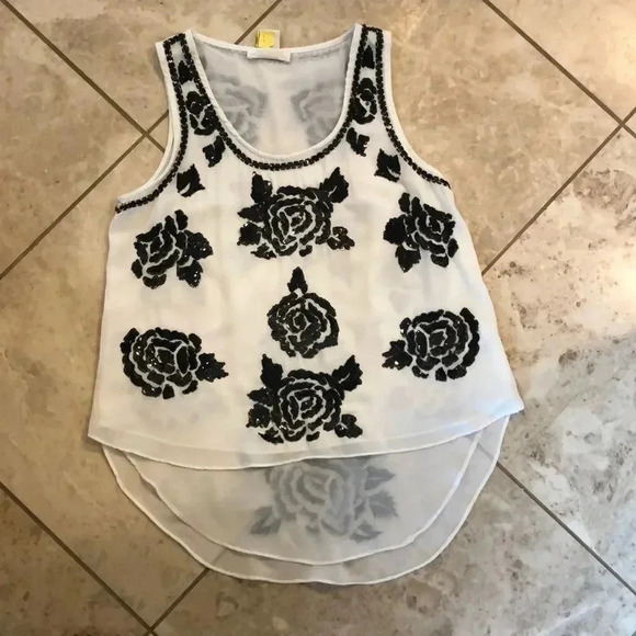 MM Couture sequin beaded gorgeous top Black and White - Picture 1 of 14